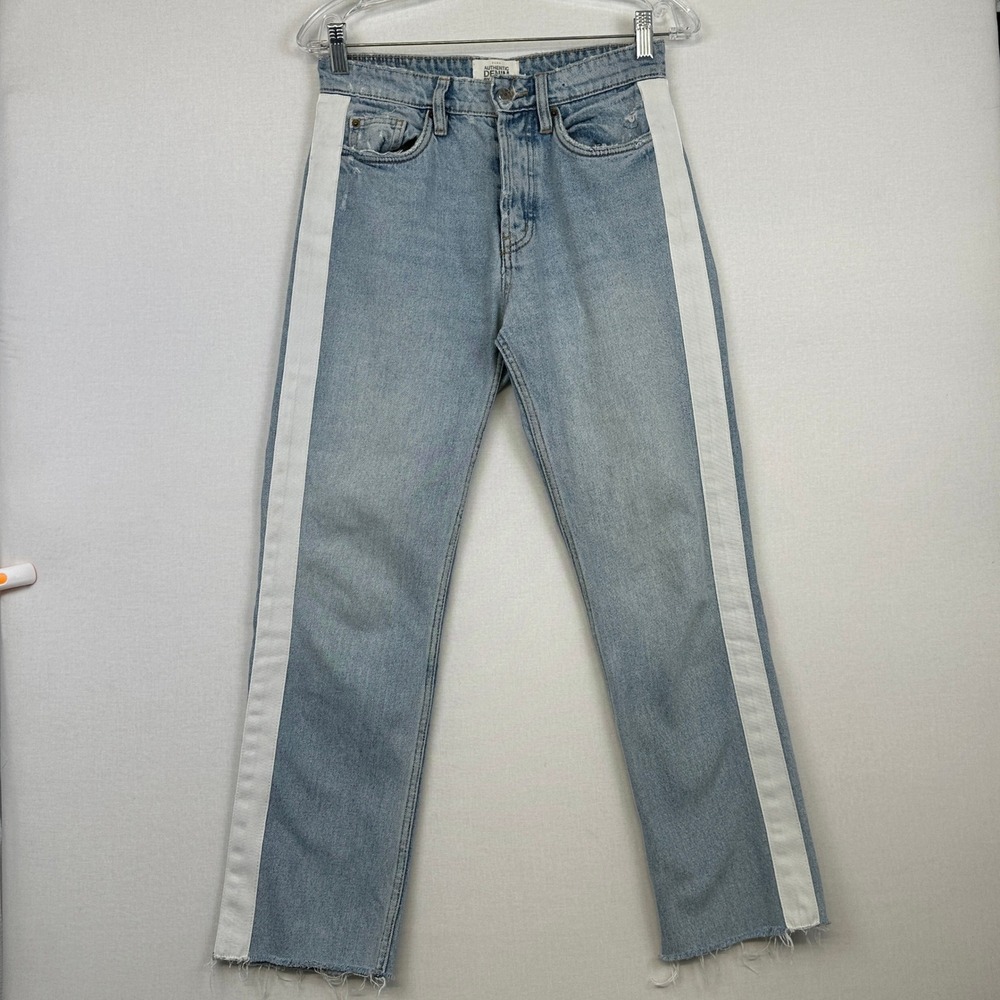 Zara Authentic Denim Side Stripe Jeans Light Wash Women's 28 Distressed